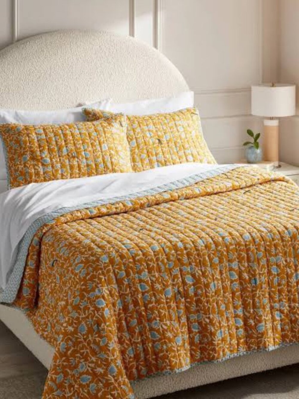 NWT Threshold Full/Queen Earthy Vines Quilt 100% Cotton Mustard Yellow Teal